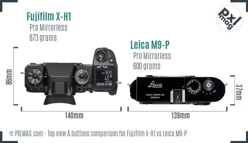 Fujifilm X-H1 vs Leica M9-P top view buttons comparison