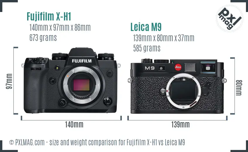 Fujifilm X-H1 vs Leica M9 size comparison