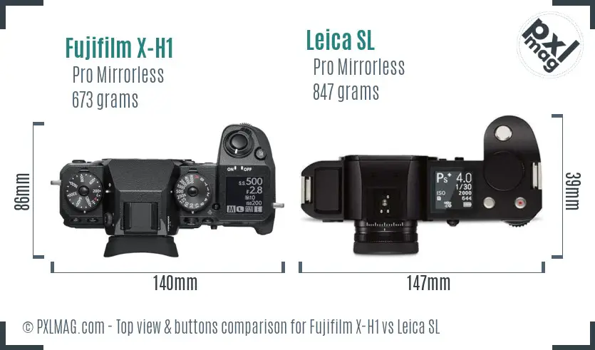 Fujifilm X-H1 vs Leica SL top view buttons comparison
