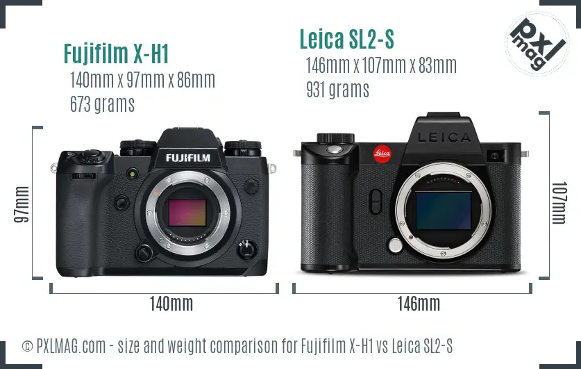Fujifilm X-H1 vs Leica SL2-S size comparison