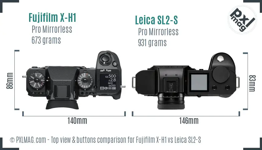 Fujifilm X-H1 vs Leica SL2-S top view buttons comparison