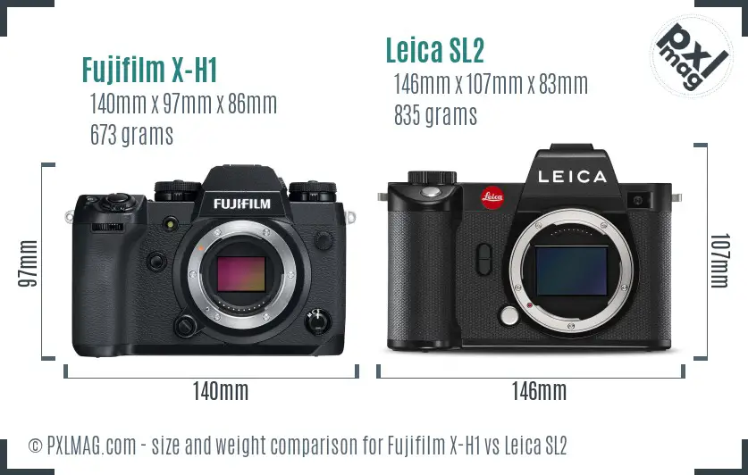 Fujifilm X-H1 vs Leica SL2 size comparison