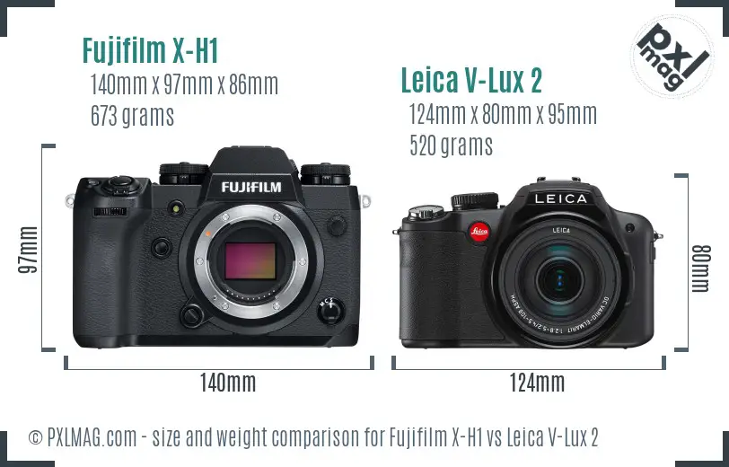 Fujifilm X-H1 vs Leica V-Lux 2 size comparison