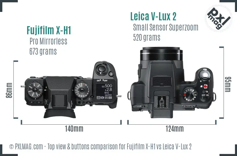Fujifilm X-H1 vs Leica V-Lux 2 top view buttons comparison