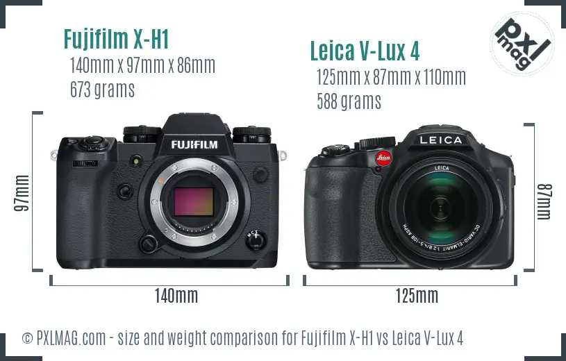 Fujifilm X-H1 vs Leica V-Lux 4 size comparison