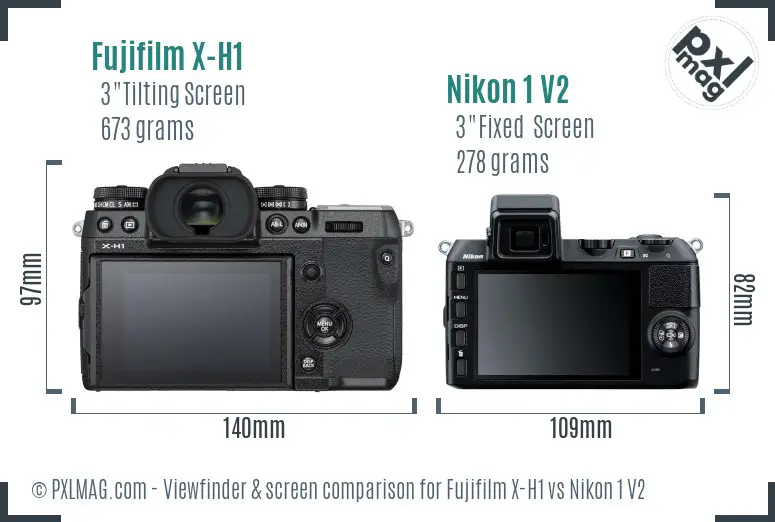 Fujifilm X-H1 vs Nikon 1 V2 Screen and Viewfinder comparison