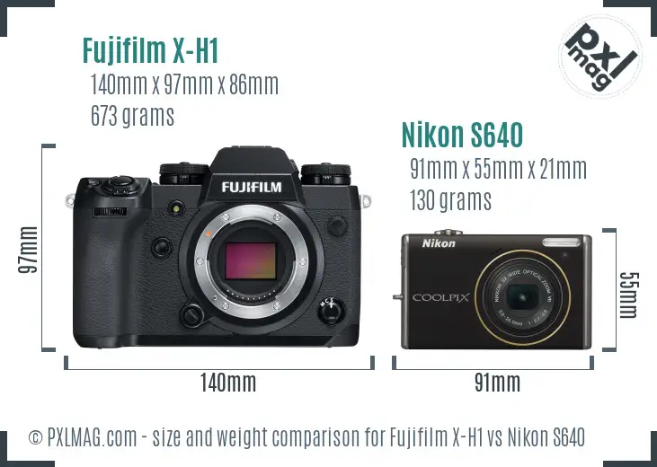 Fujifilm X-H1 vs Nikon S640 size comparison