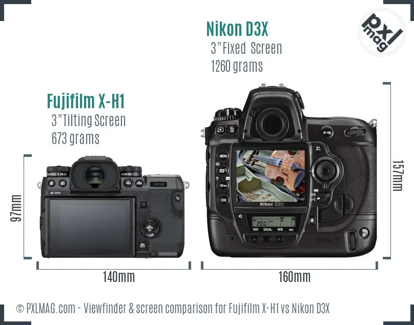 Fujifilm X-H1 vs Nikon D3X Screen and Viewfinder comparison Fujifilm X-H1 vs Nikon D3X Screen and Viewfinder comparison