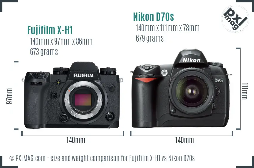Fujifilm X-H1 vs Nikon D70s size comparison