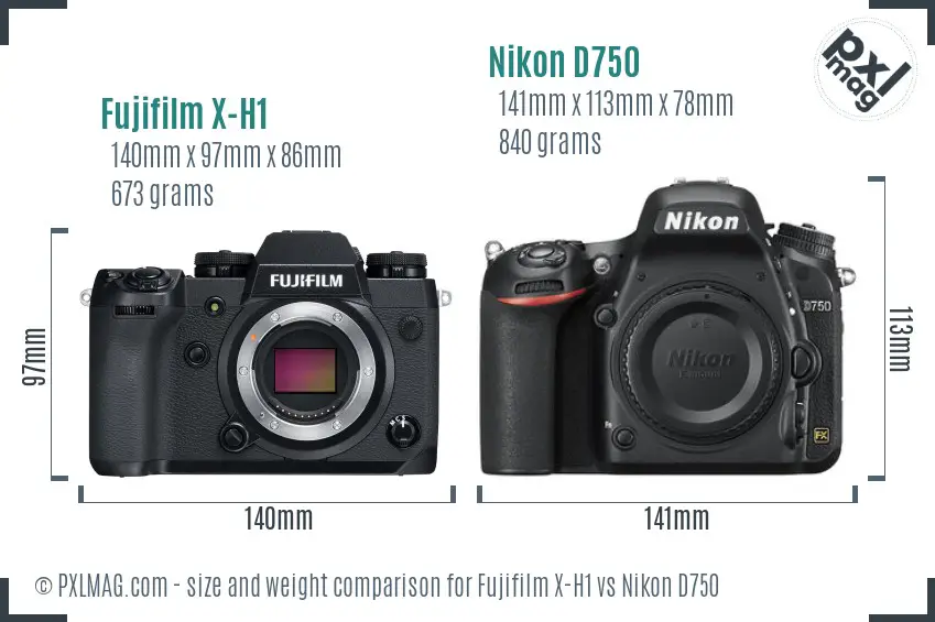 Fujifilm X-H1 vs Nikon D750 size comparison Fujifilm X-H1 vs Nikon D750 size comparison