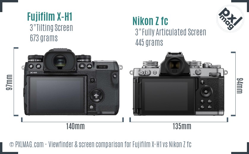 Fujifilm X-H1 vs Nikon Z fc Screen and Viewfinder comparison