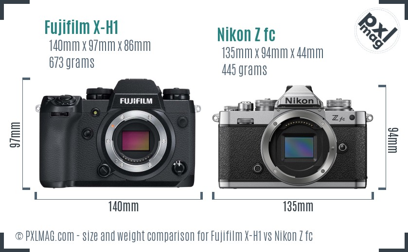 Fujifilm X-H1 vs Nikon Z fc size comparison