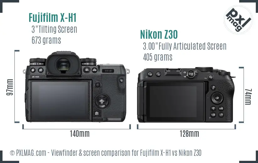 Fujifilm X-H1 vs Nikon Z30 Screen and Viewfinder comparison