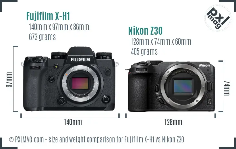 Fujifilm X-H1 vs Nikon Z30 size comparison