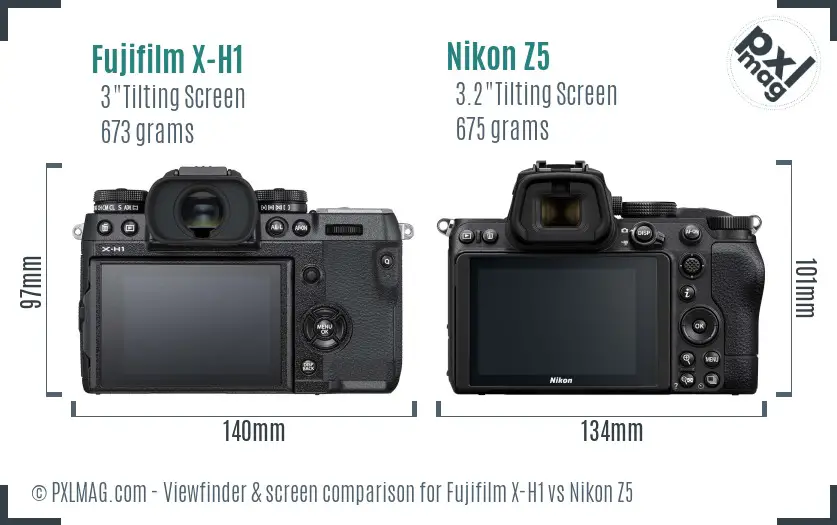 Fujifilm X-H1 vs Nikon Z5 Screen and Viewfinder comparison