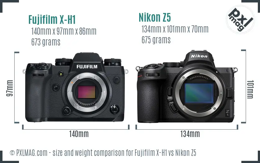 Fujifilm X-H1 vs Nikon Z5 size comparison