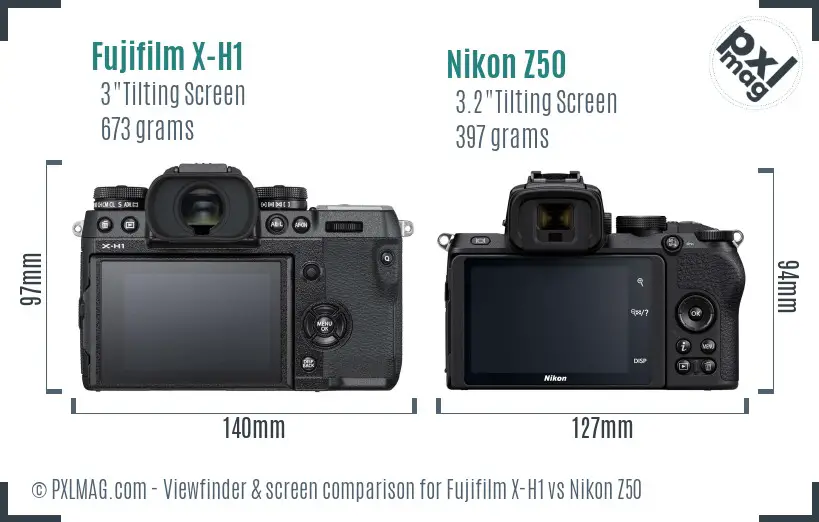 Fujifilm X-H1 vs Nikon Z50 Screen and Viewfinder comparison