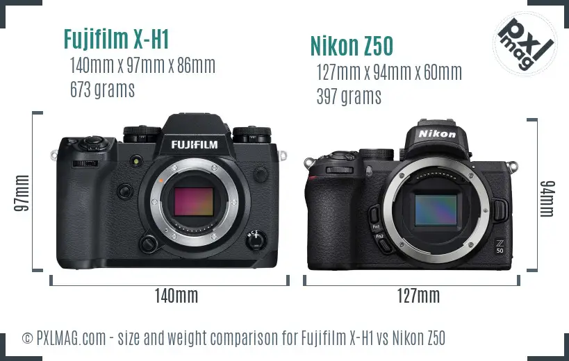 Fujifilm X-H1 vs Nikon Z50 size comparison