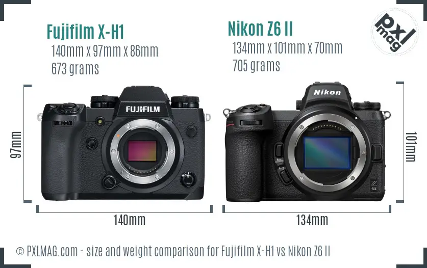 Fujifilm X-H1 vs Nikon Z6 II size comparison