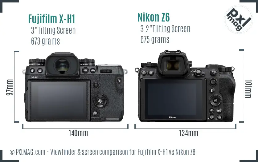 Fujifilm X-H1 vs Nikon Z6 Screen and Viewfinder comparison