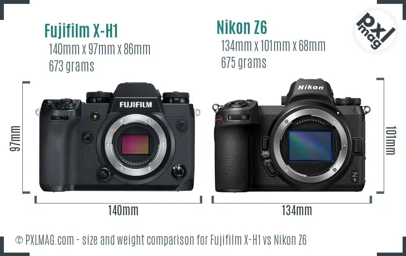 Fujifilm X-H1 vs Nikon Z6 size comparison