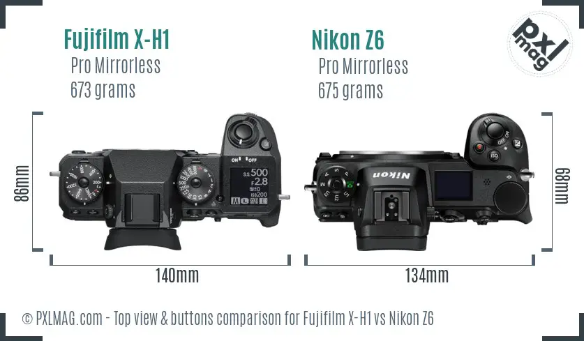 Fujifilm X-H1 vs Nikon Z6 top view buttons comparison