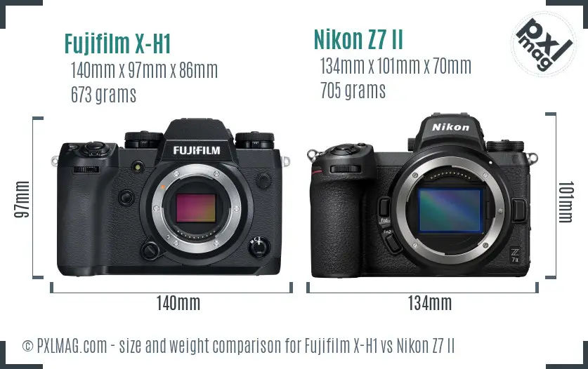 Fujifilm X-H1 vs Nikon Z7 II size comparison
