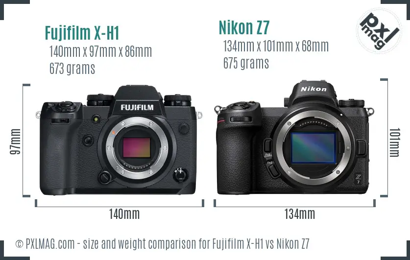 Fujifilm X-H1 vs Nikon Z7 size comparison