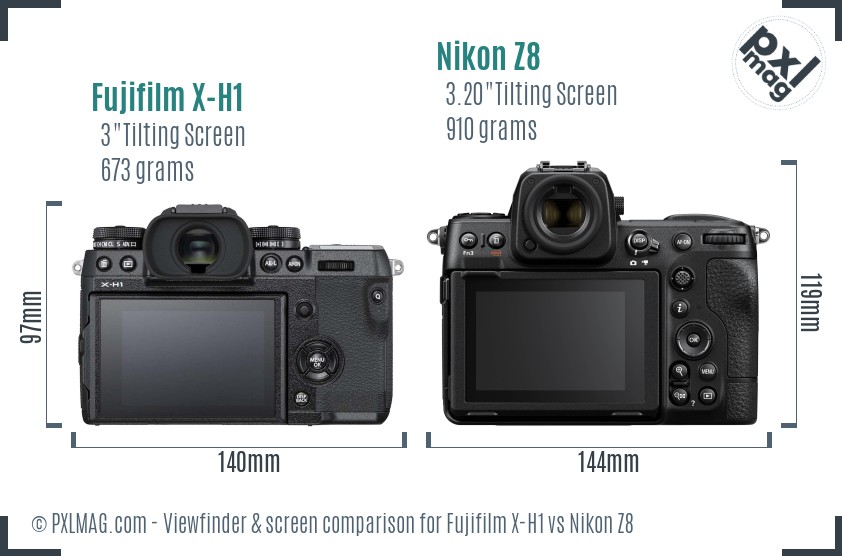 Fujifilm X-H1 vs Nikon Z8 Screen and Viewfinder comparison