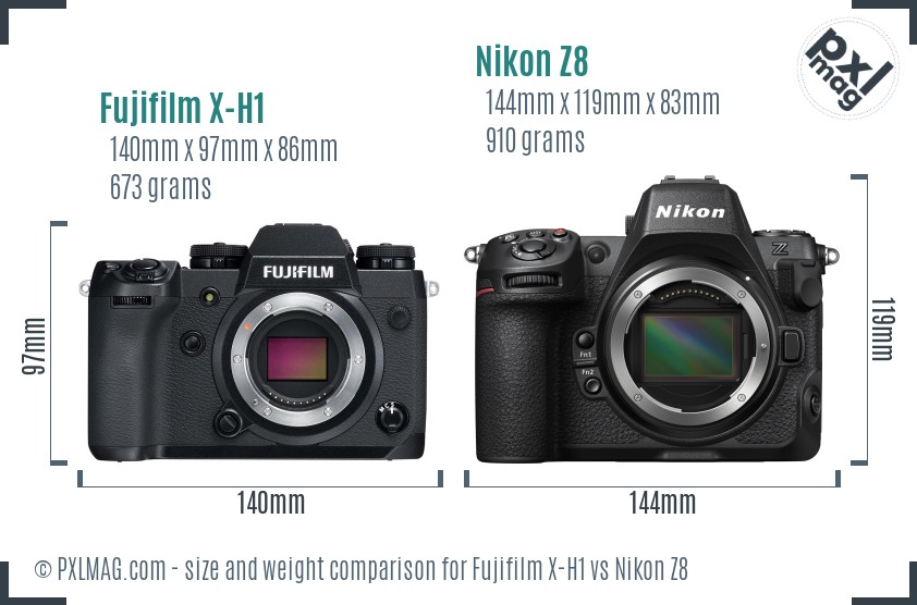 Fujifilm X-H1 vs Nikon Z8 size comparison