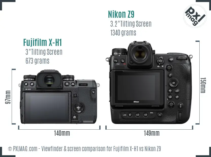Fujifilm X-H1 vs Nikon Z9 Screen and Viewfinder comparison