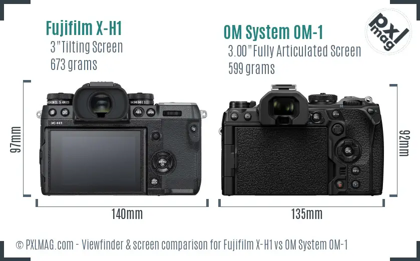 Fujifilm X-H1 vs OM System OM-1 Screen and Viewfinder comparison