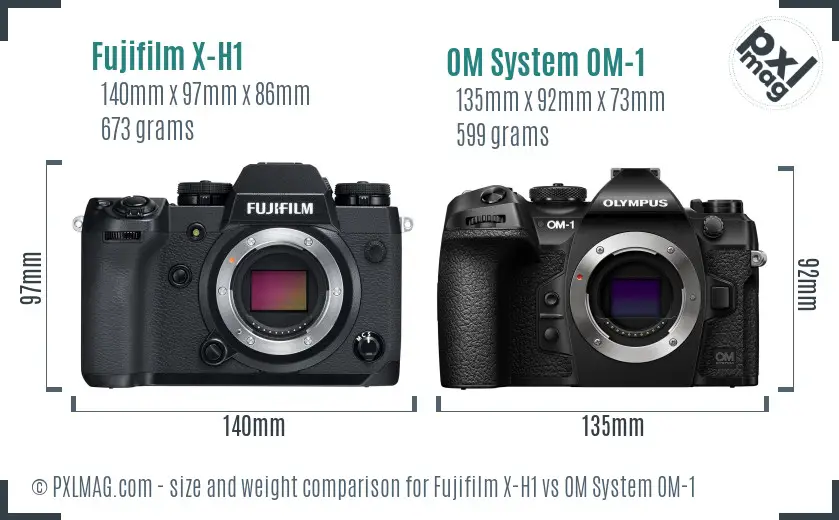 Fujifilm X-H1 vs OM System OM-1 size comparison