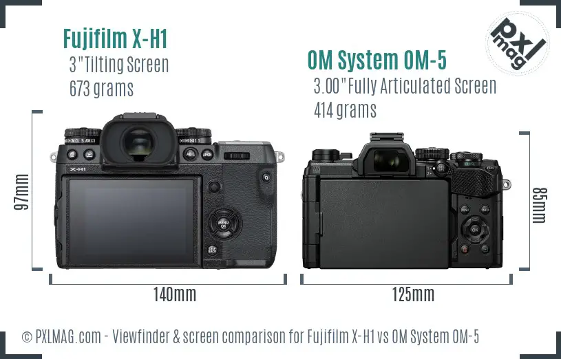 Fujifilm X-H1 vs OM System OM-5 Screen and Viewfinder comparison