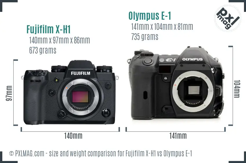 Fujifilm X-H1 vs Olympus E-1 size comparison