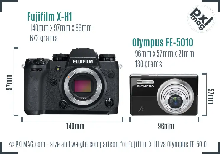 Fujifilm X-H1 vs Olympus FE-5010 size comparison