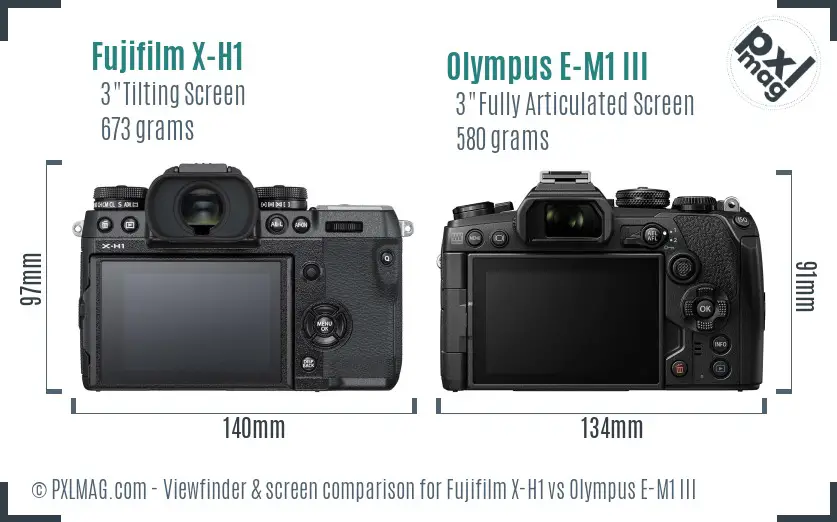Fujifilm X-H1 vs Olympus E-M1 III Screen and Viewfinder comparison