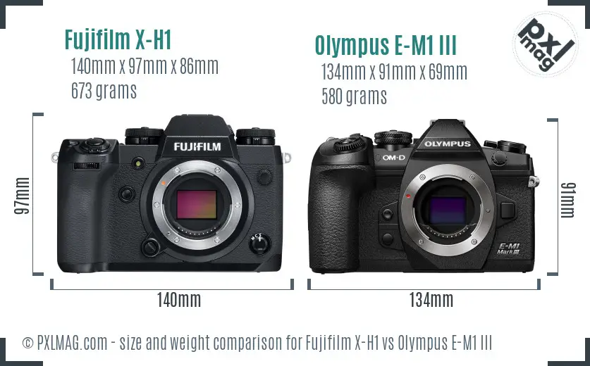 Fujifilm X-H1 vs Olympus E-M1 III size comparison