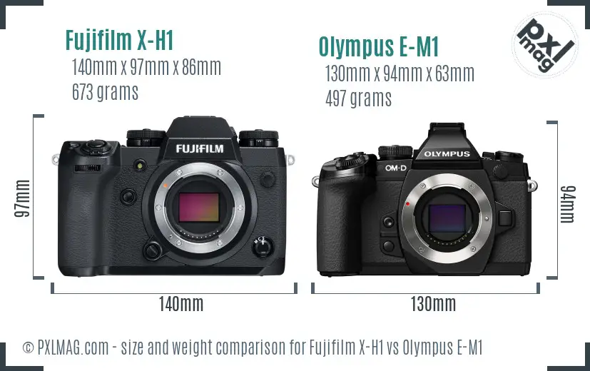 Fujifilm X-H1 vs Olympus E-M1 size comparison