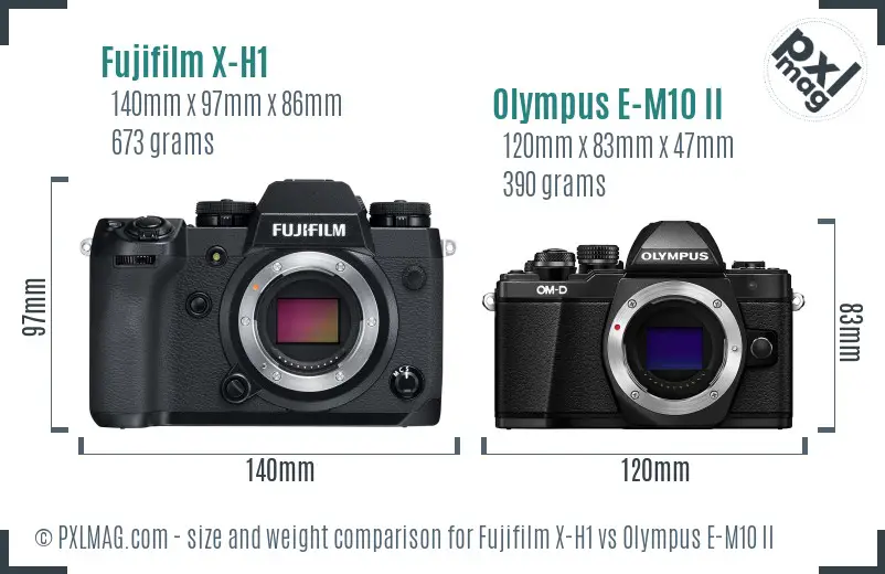 Fujifilm X-H1 vs Olympus E-M10 II size comparison