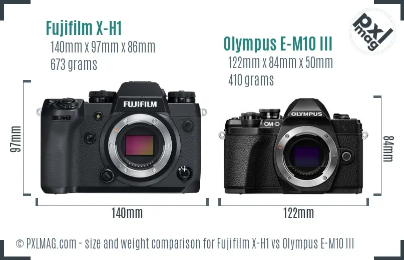 Fujifilm X-H1 vs Olympus E-M10 III size comparison