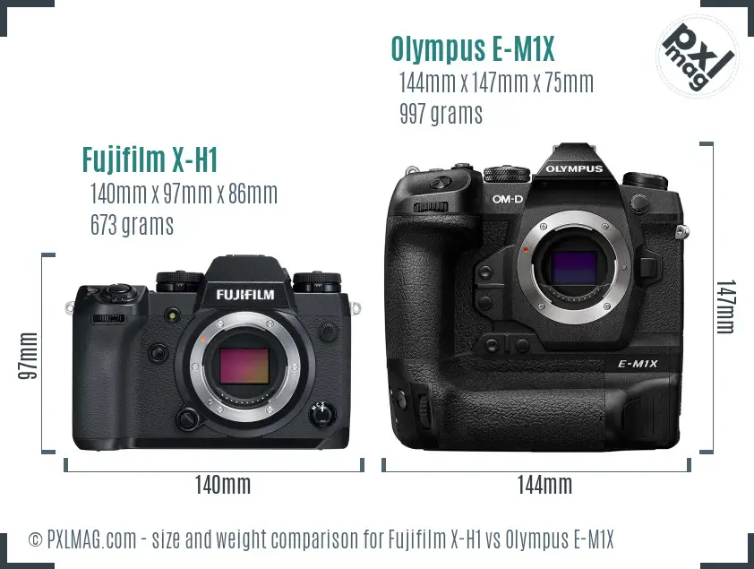 Fujifilm X-H1 vs Olympus E-M1X size comparison