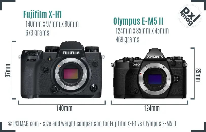Fujifilm X-H1 vs Olympus E-M5 II size comparison