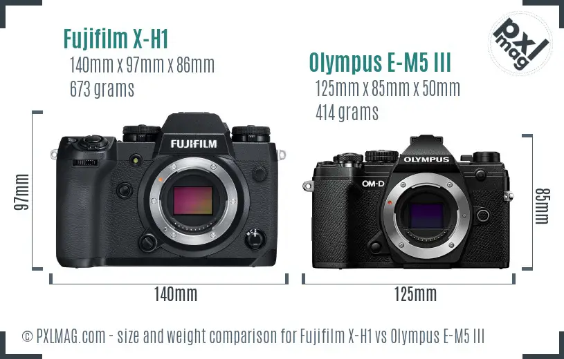 Fujifilm X-H1 vs Olympus E-M5 III size comparison