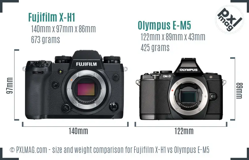 Fujifilm X-H1 vs Olympus E-M5 size comparison