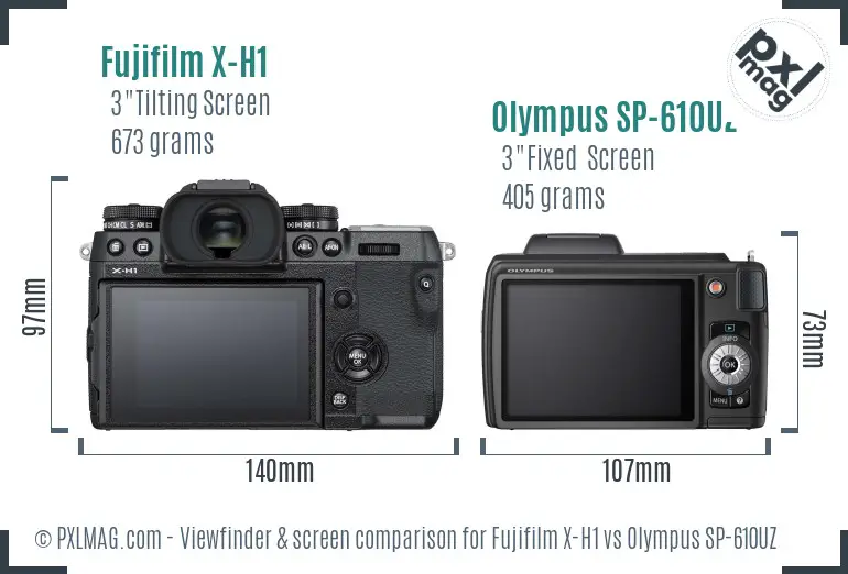 Fujifilm X-H1 vs Olympus SP-610UZ Screen and Viewfinder comparison