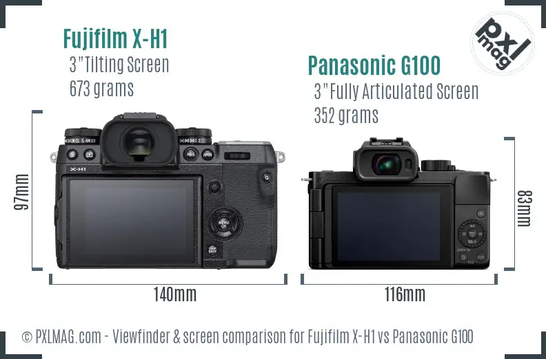 Fujifilm X-H1 vs Panasonic G100 Screen and Viewfinder comparison