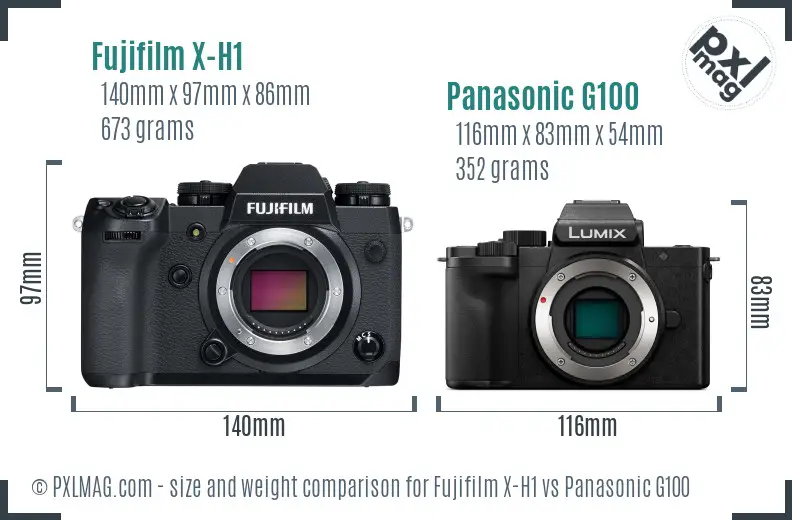 Fujifilm X-H1 vs Panasonic G100 size comparison