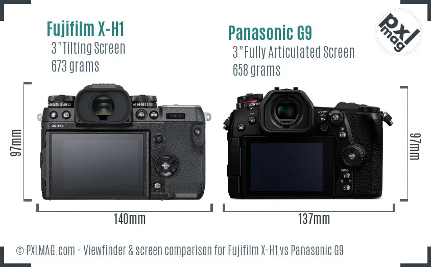 Fujifilm X-H1 vs Panasonic G9 Screen and Viewfinder comparison