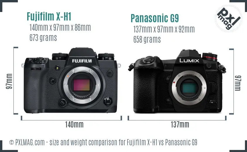 Fujifilm X-H1 vs Panasonic G9 size comparison